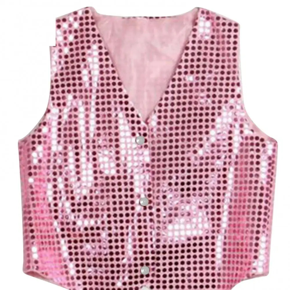 Children's Sequin Sleeveless Button Front Dance Performance Waistcoat Vest