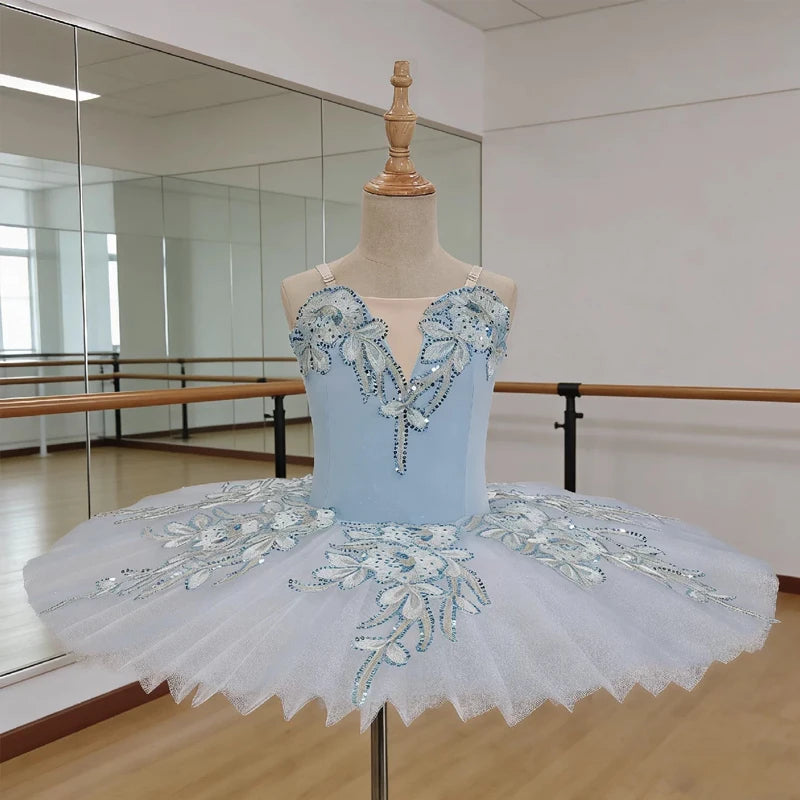 Girls' Pancake Ballet Tutu Dress with Decorated Bodice and Height-Based Sizes