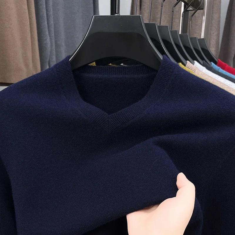 Men's V Neck Long Sleeve Knit Sweater