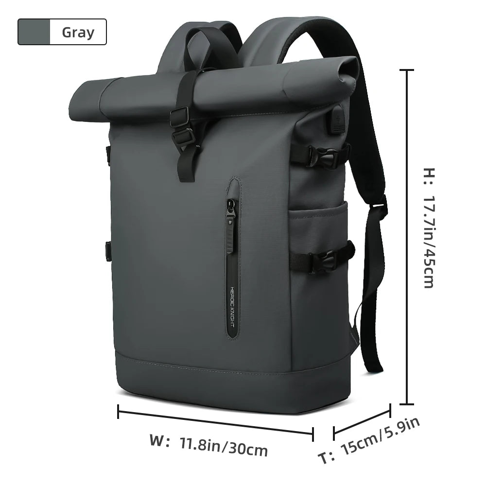 Roll-Top Laptop Backpack with Buckle Closure and Contrasting Panel Options