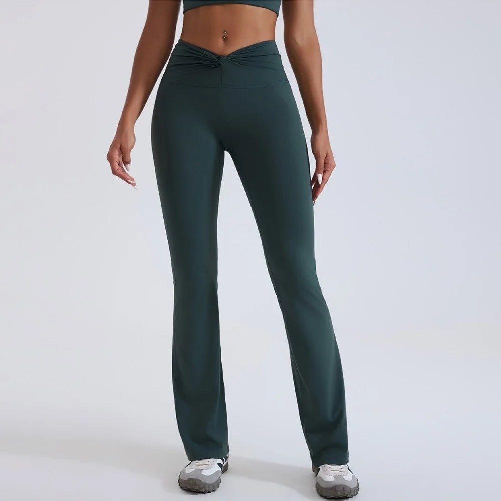 Women's Zip-Front Crop Top and Flared Pants Workout Set