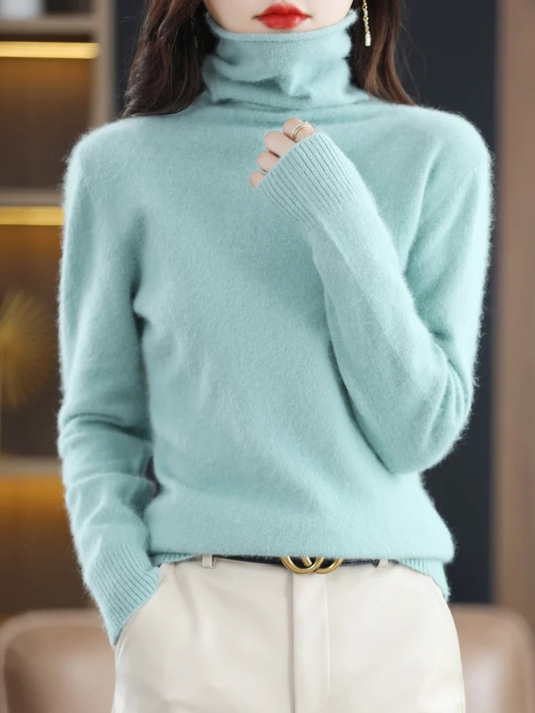 Women's Solid Long-Sleeve Turtleneck Loose Knit Pullover Sweater for Autumn Winter Outfits