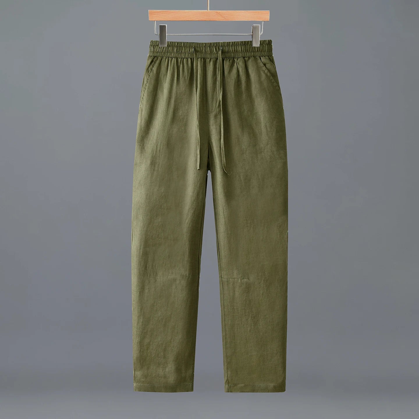 Women's Linen Full-Length Regular-Fit Pants with Elastic Waist for Casual Everyday Outfits