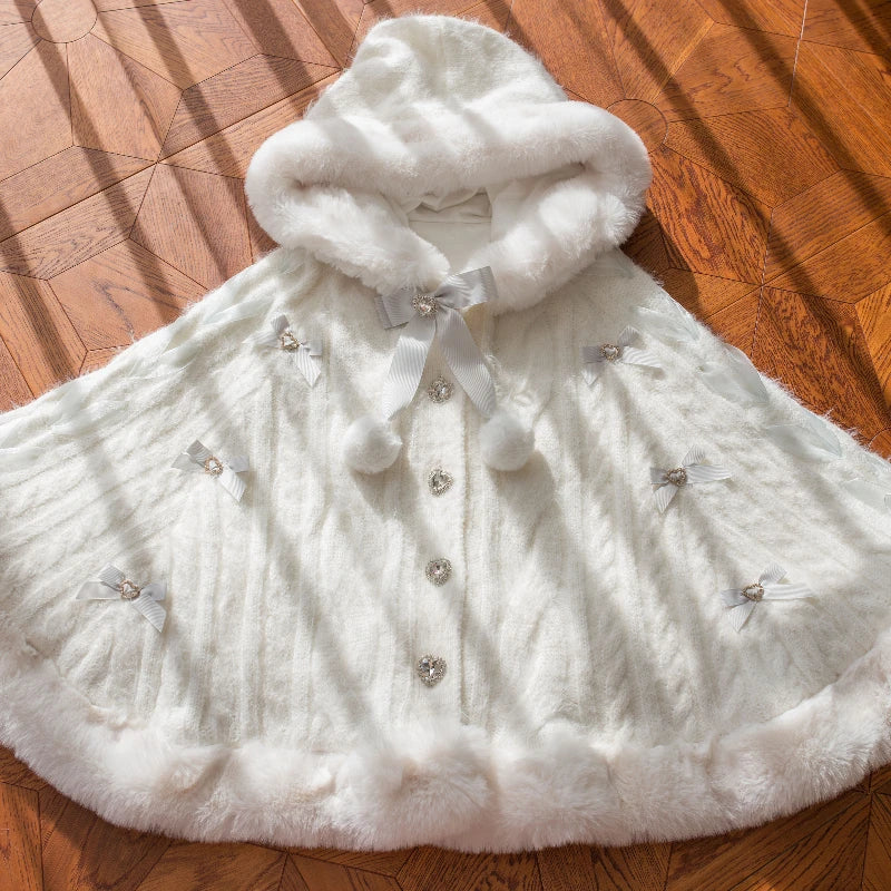 Hooded Bow Ruffle Cape for Layering over Outfits