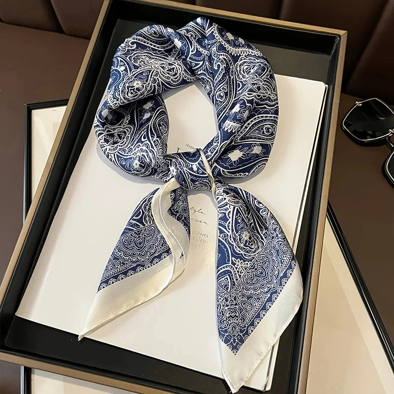 Chain Print Square Scarf with Decorative Border Designs