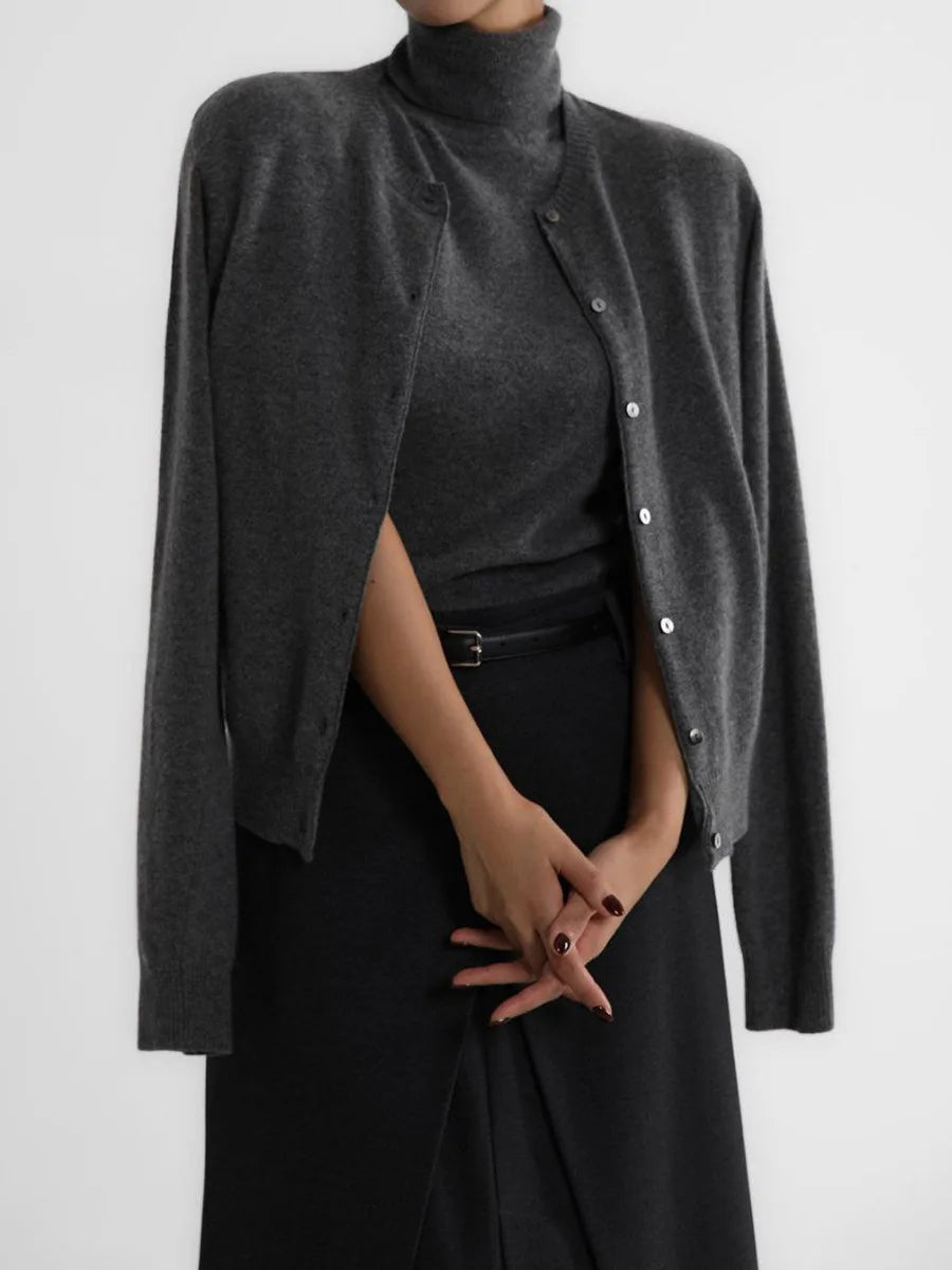 Women's Two Piece Turtleneck Top And Cardigan Clothing Set