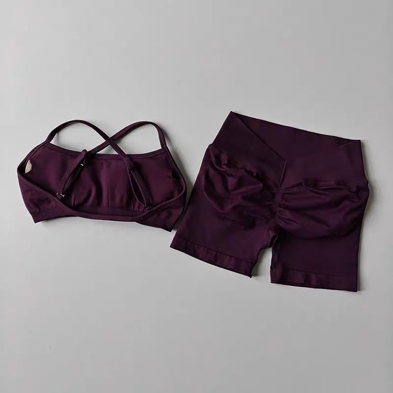 Women's Cross Back Bra And Shorts Yoga Set