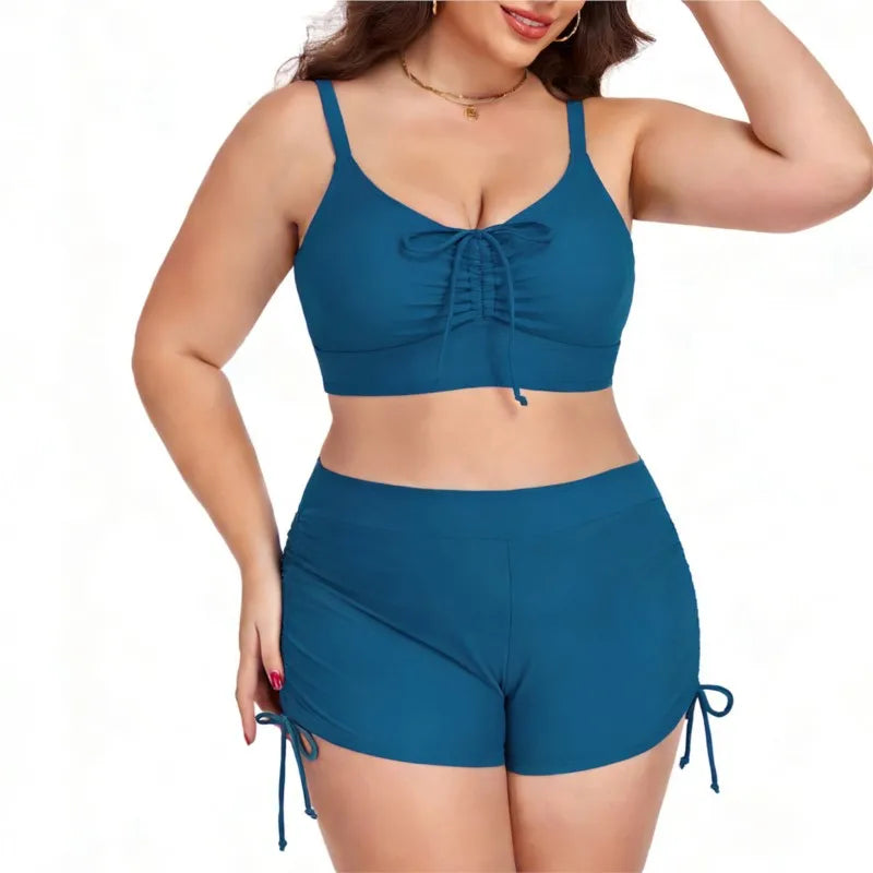 Women's Ruched Crop Top and Side Tie Shorts Bikini Set