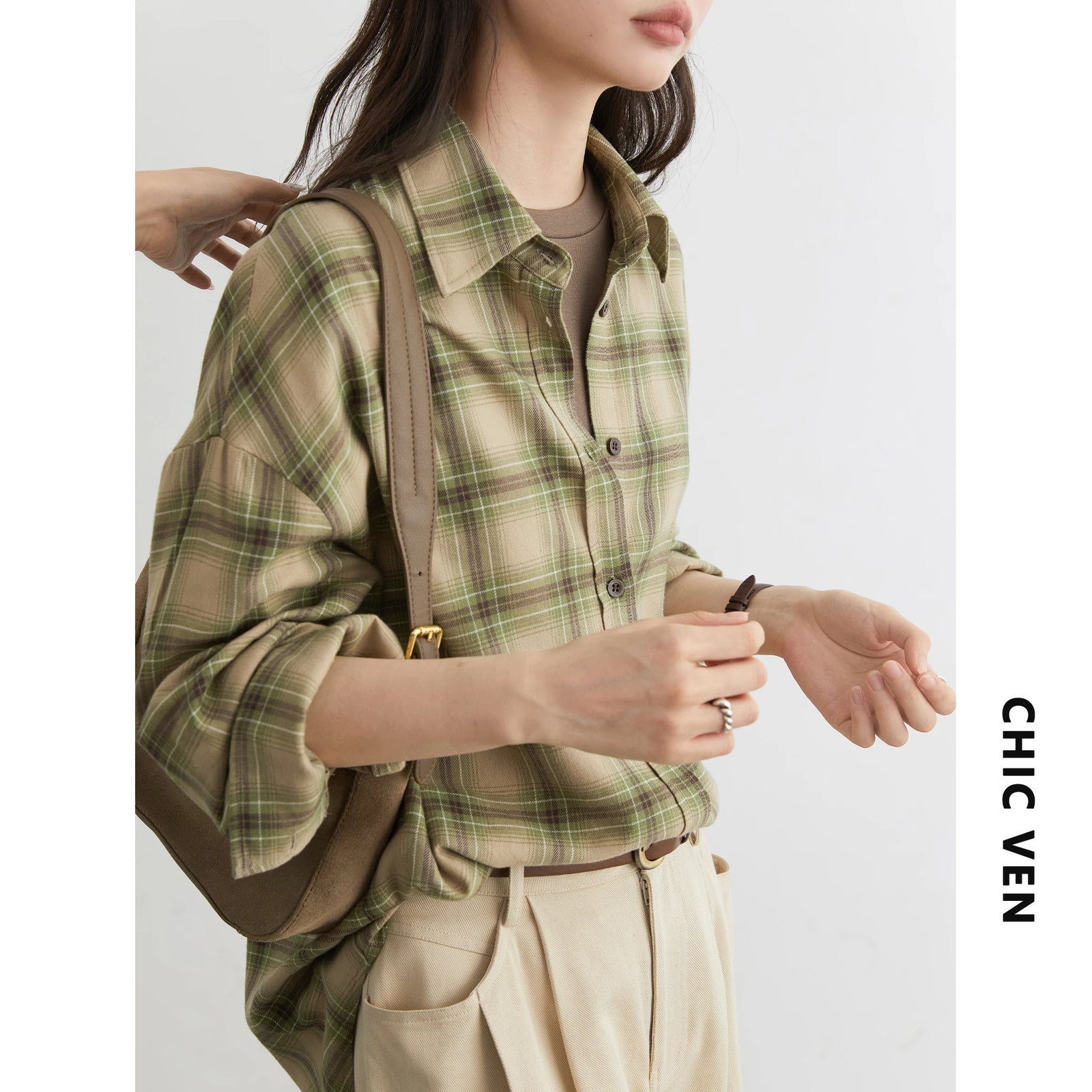 Women's Checked Collared Long Sleeve Shirt