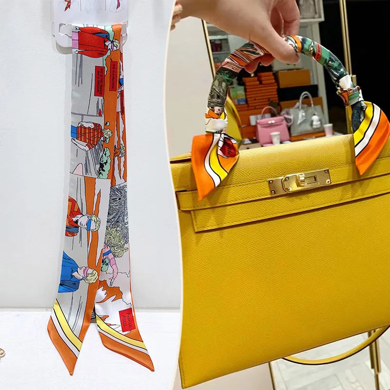 Printed Skinny Scarf for Neck and Bag Handle Styling