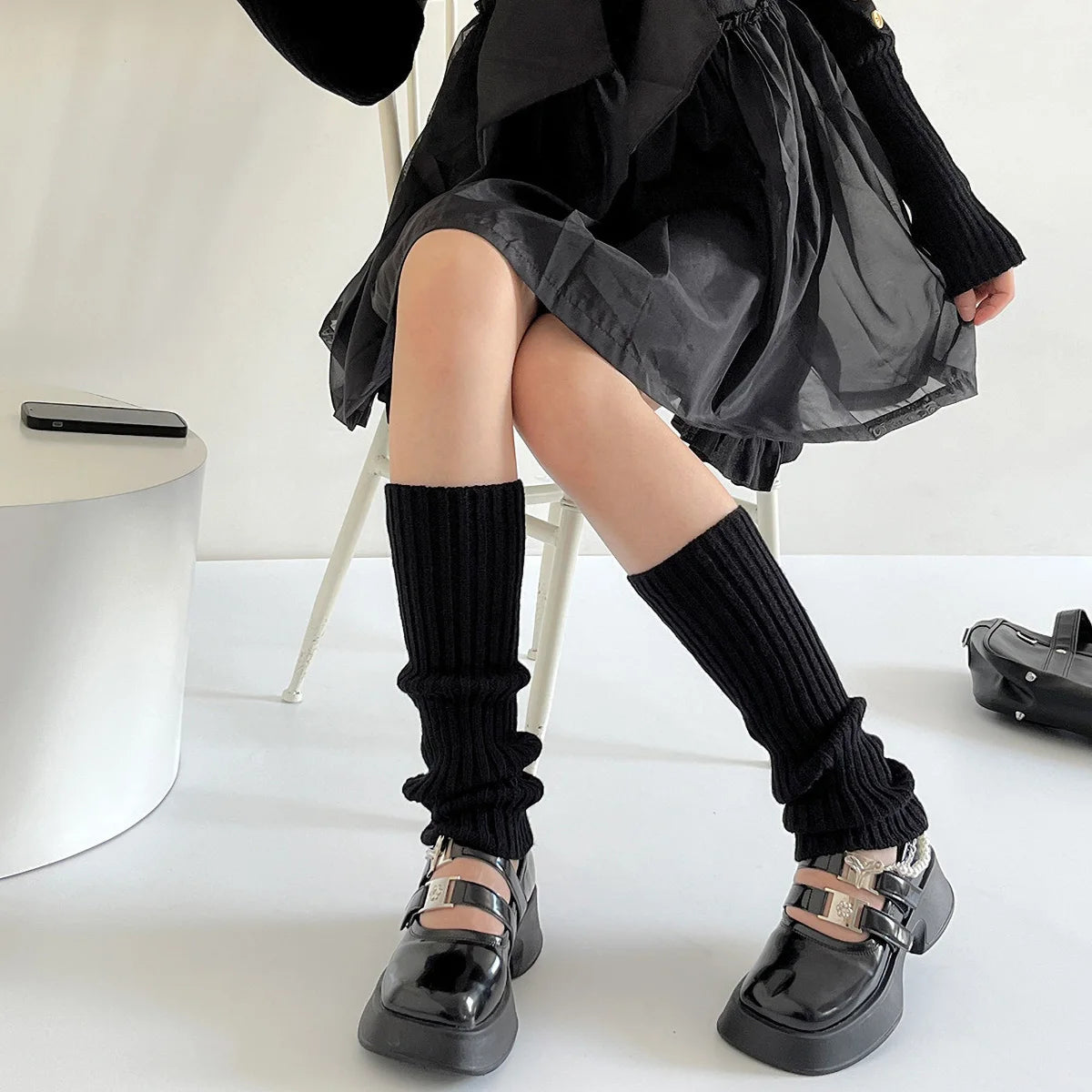 Ribbed Knit Calf Leg Warmers with Slouchy Shape
