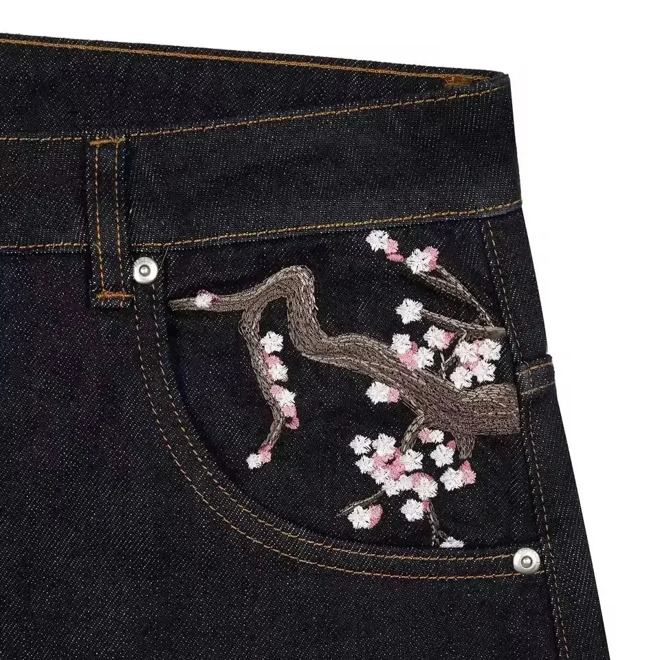 Men's Embroidered Wide Leg Denim Jeans for Casual Everyday Wear