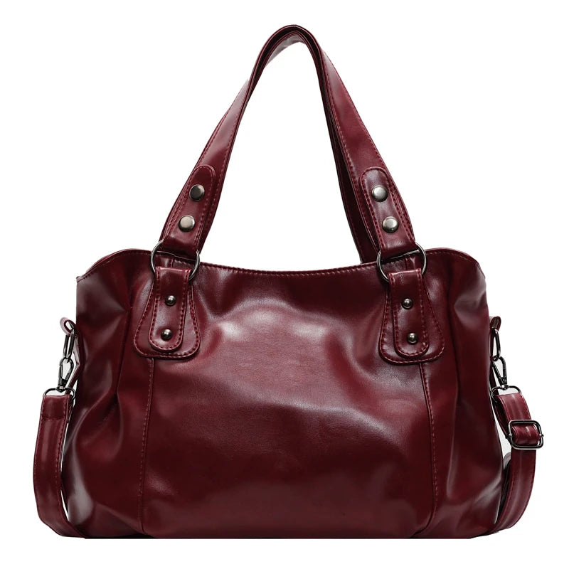 Pleated Shoulder Handbag with Rivet Details and Carry Handles