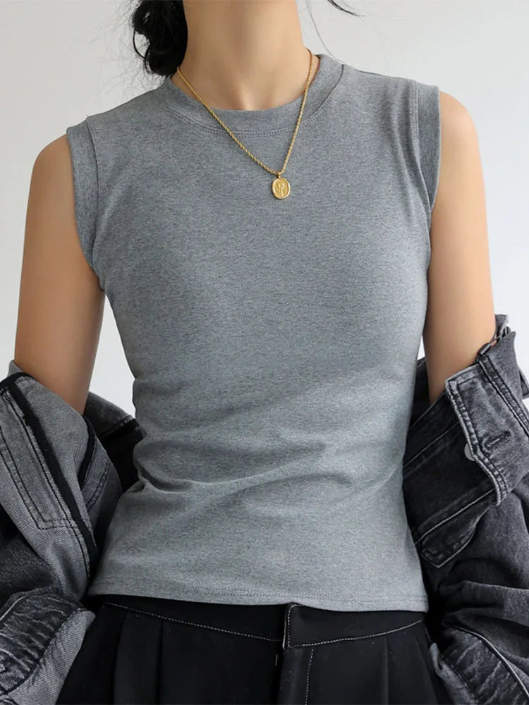 Women's Solid Tank Top with Round Neckline and a Sleeveless Design