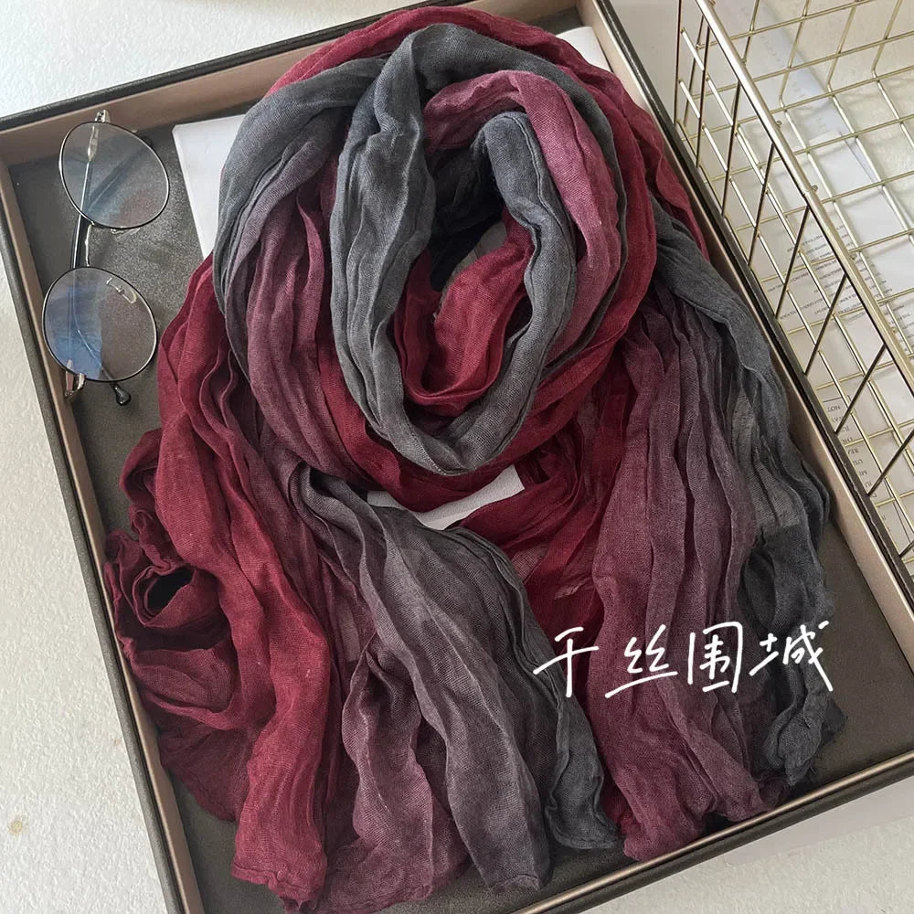 Gradient Crinkled Long Scarf with Rectangular Wrap Shape
