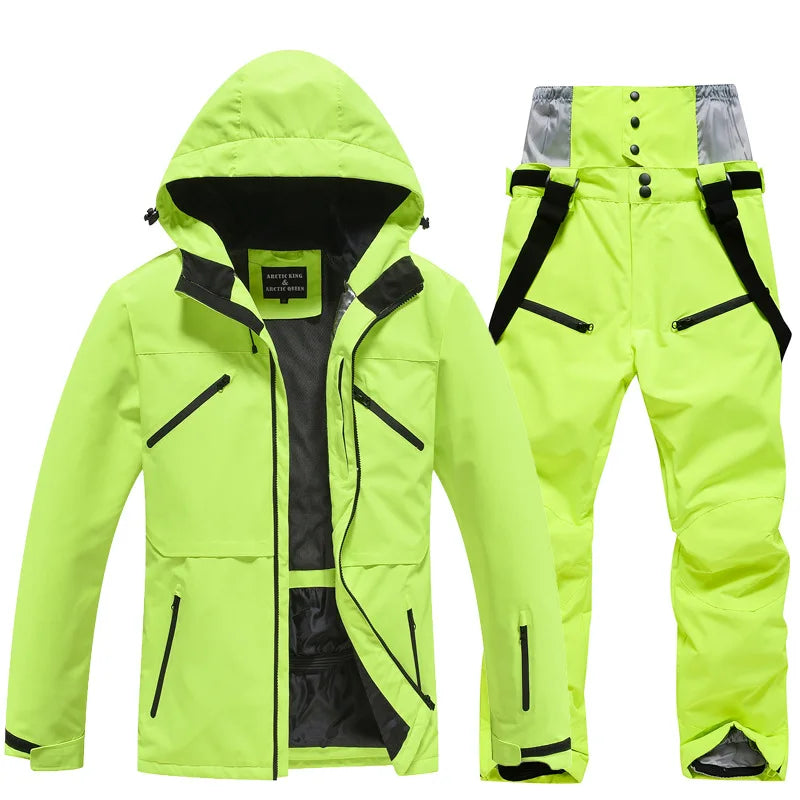 Hooded Ski Jacket and Pants Clothing Set with Style Options