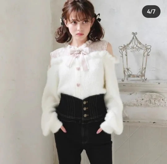 Women's Off Shoulder Button Front Bow Detail Cardigan
