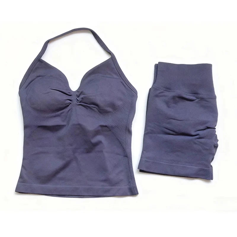 Women's Halter Tank And Shorts Yoga Set For Workout Outfits