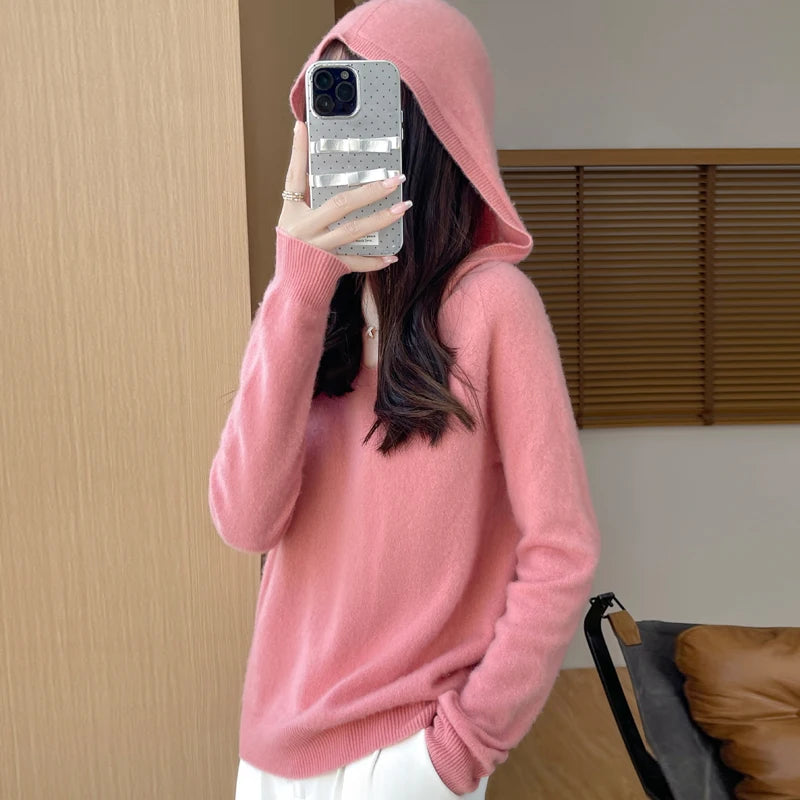 Women's V Neck And Hooded Knit Styles Sweater