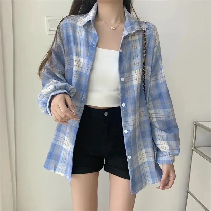 Women's Checked Collared Long Sleeve Shirt