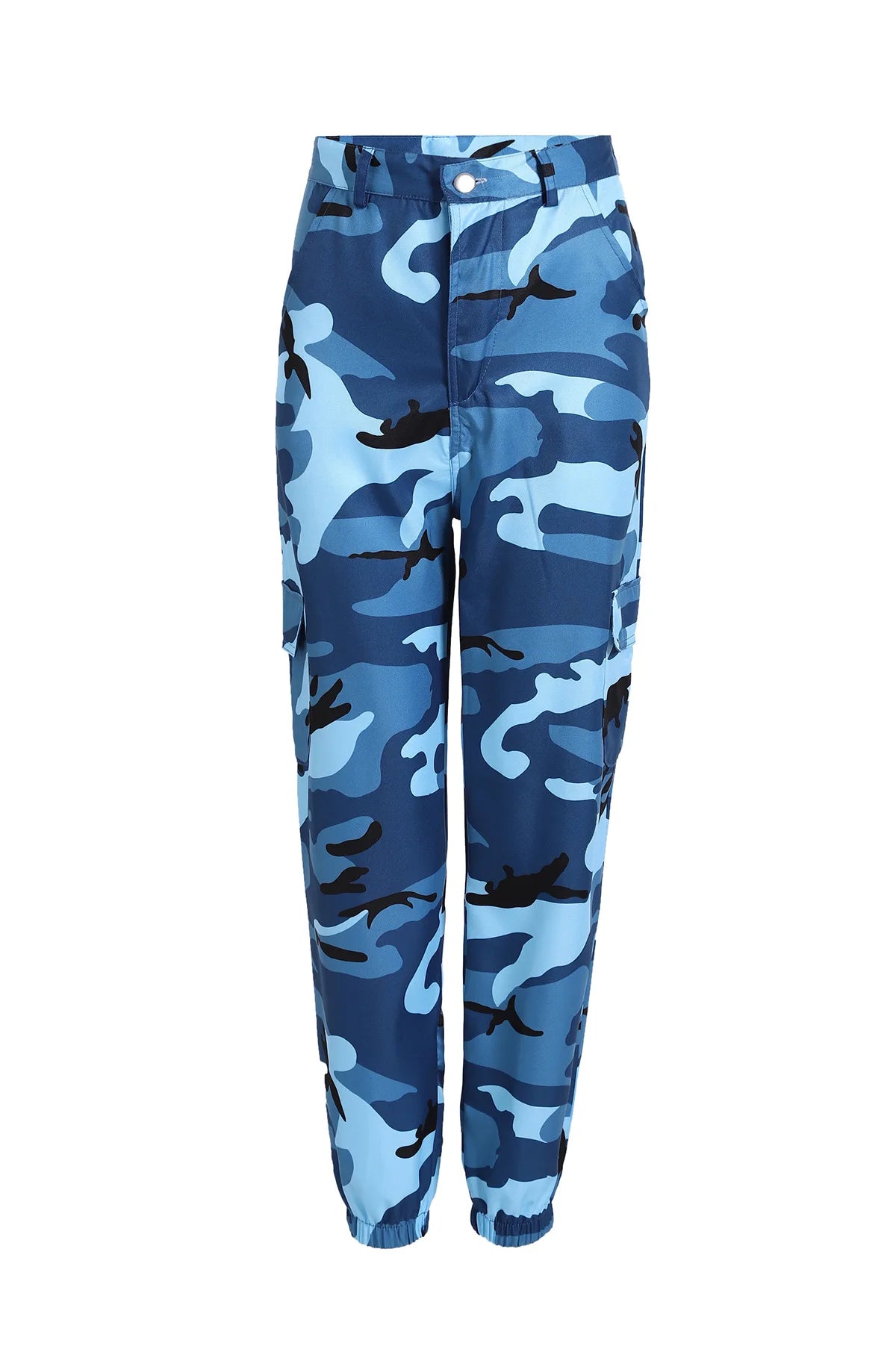 Women's Camouflage Cargo Joggers with Side Pockets and Elastic Cuffs
