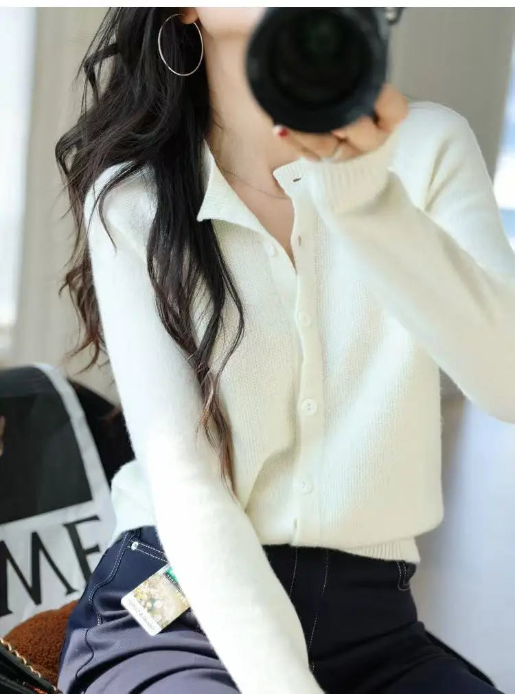 Autumn Women's Pure Cashmere Cardigan - European Style High-end Early Autumn Soft Knit Short Sweater Coat