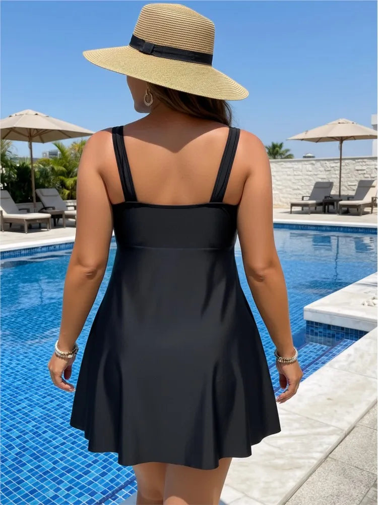 Women's Printed Bust Wide Strap Skirted Swimdress Bathing Suit