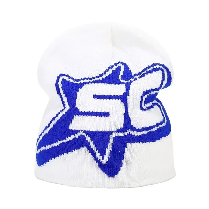 Graphic Knit Beanie with Letter and Pattern Style Options