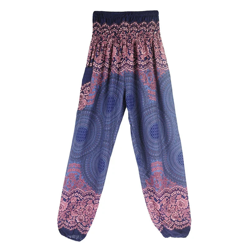 Women's Printed Rayon Harem Pants with High Waist and Gathered Ankles
