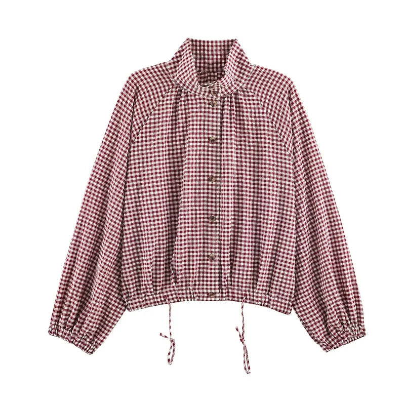 Women's Plaid Long-Sleeve Button-Front Jacket