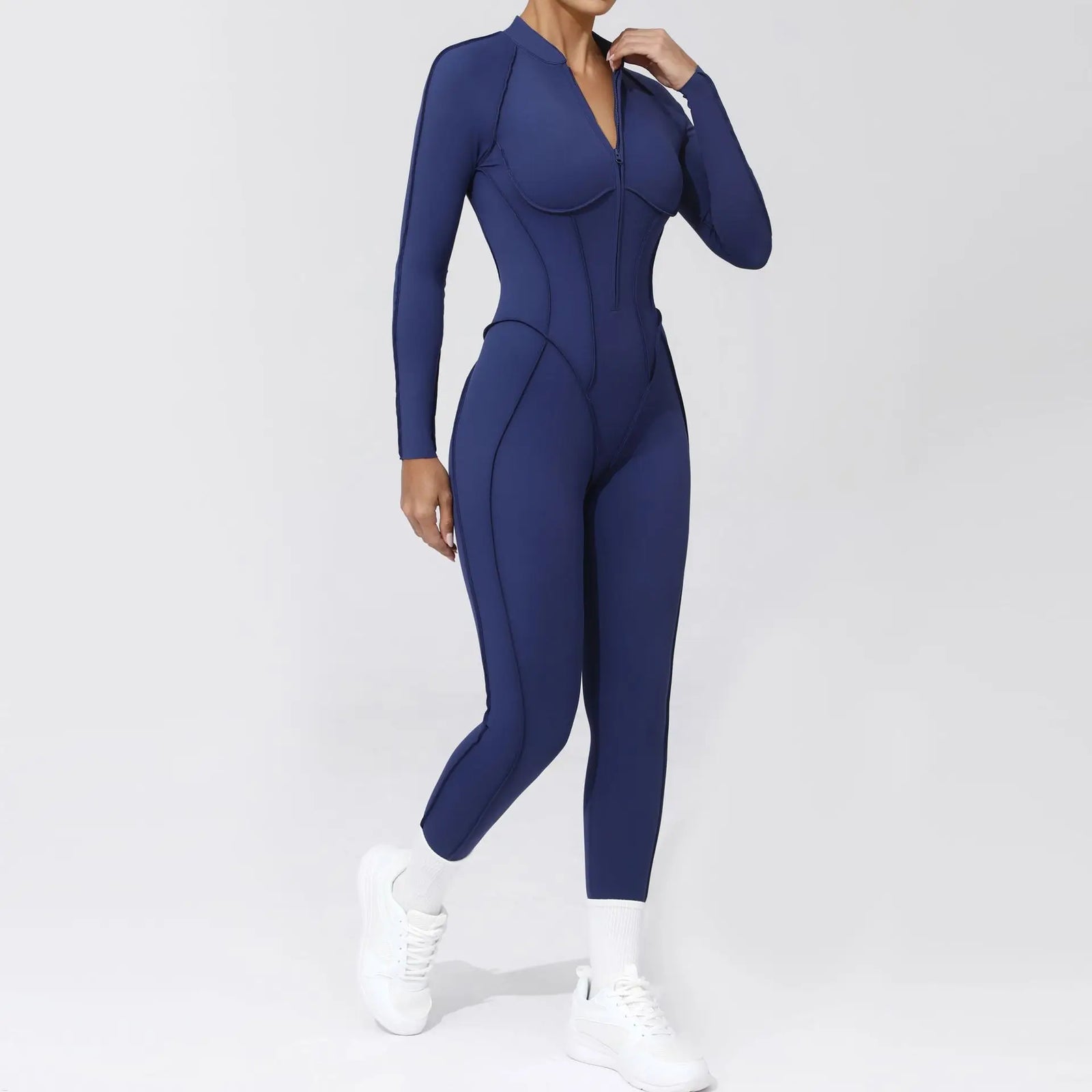 Women's Zip Front Contour Seam Workout One Piece in Long and Short Styles