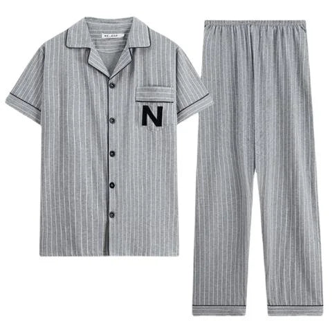 Men's Plaid Button Front Short Sleeve Shirt and Pants Pajama Set
