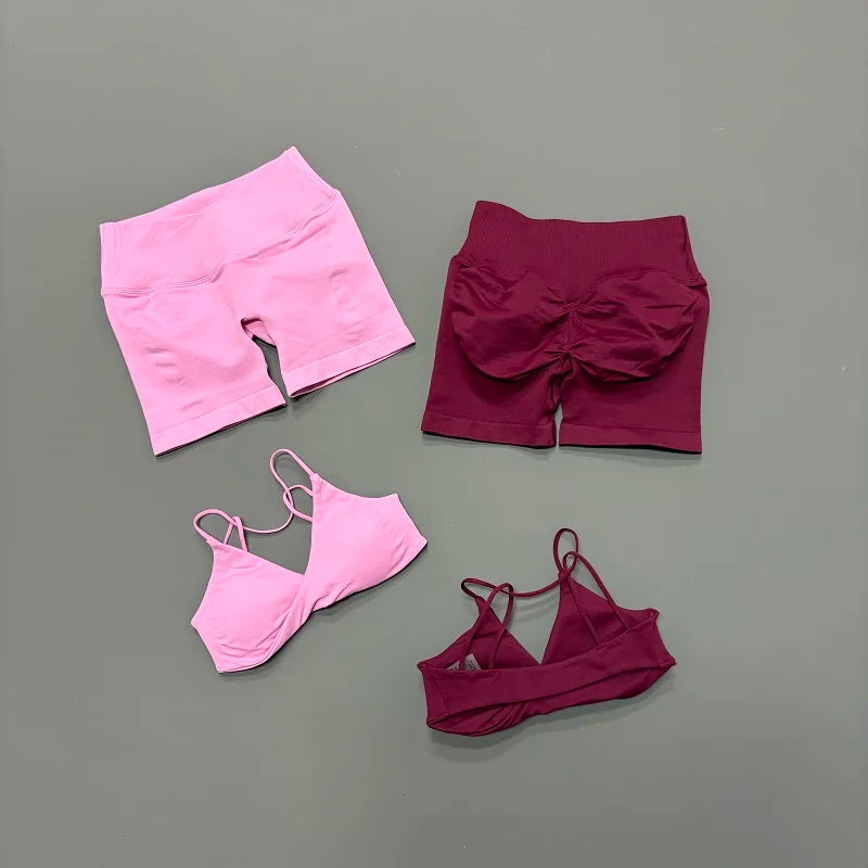 Women's Strappy Bra And Shorts Yoga Set For Workout Outfits