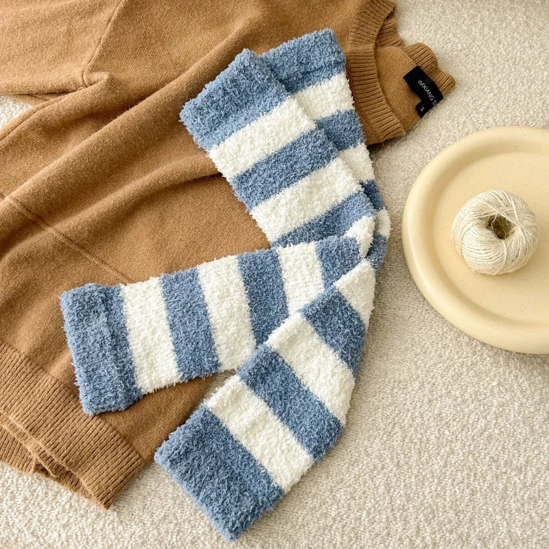 Plush Calf Leg Warmers with Solid and Striped Options