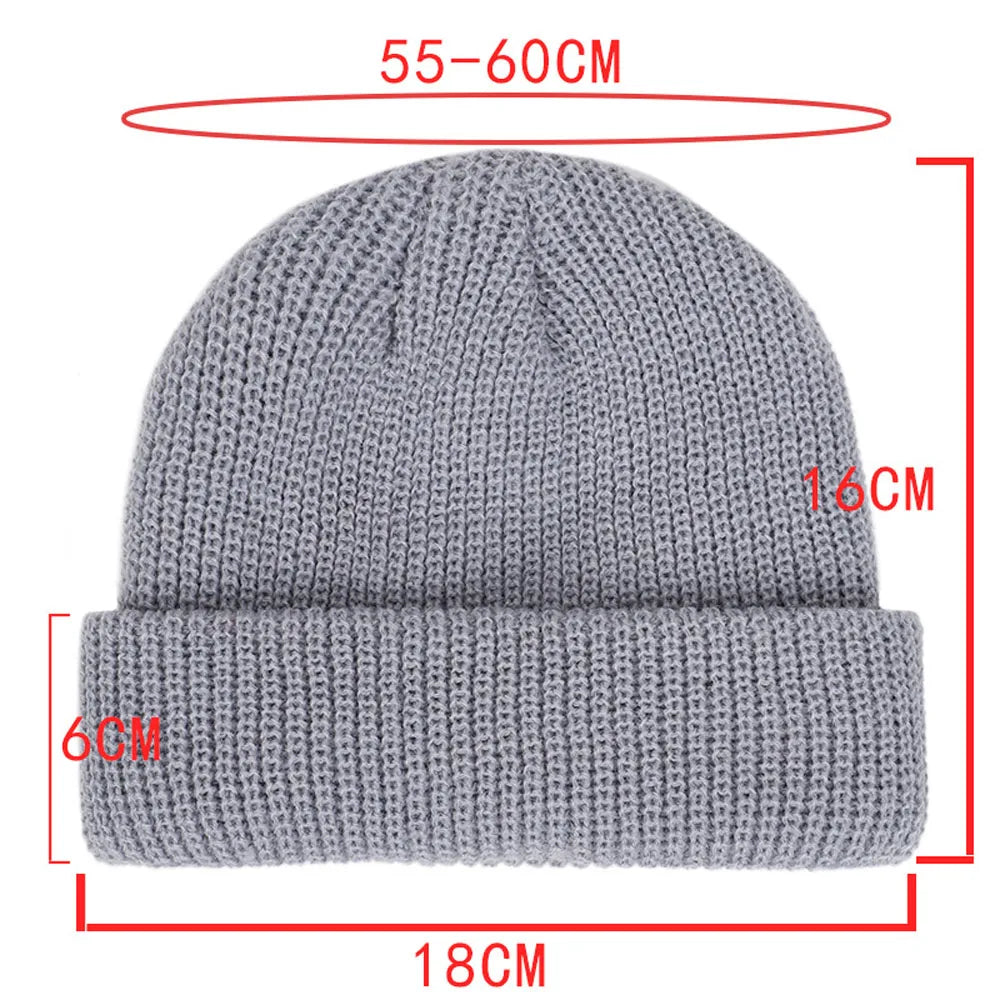 Short Ribbed Knit Beanie with Folded Cuff Shape