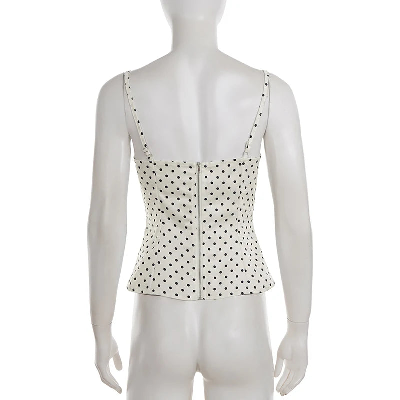 Women's Polka Dot Camisole with a Lace Panel and Thin Straps