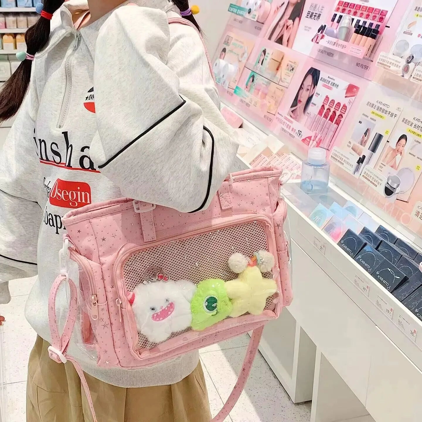 Decorative Display Tote Bag with Transparent Front Pocket