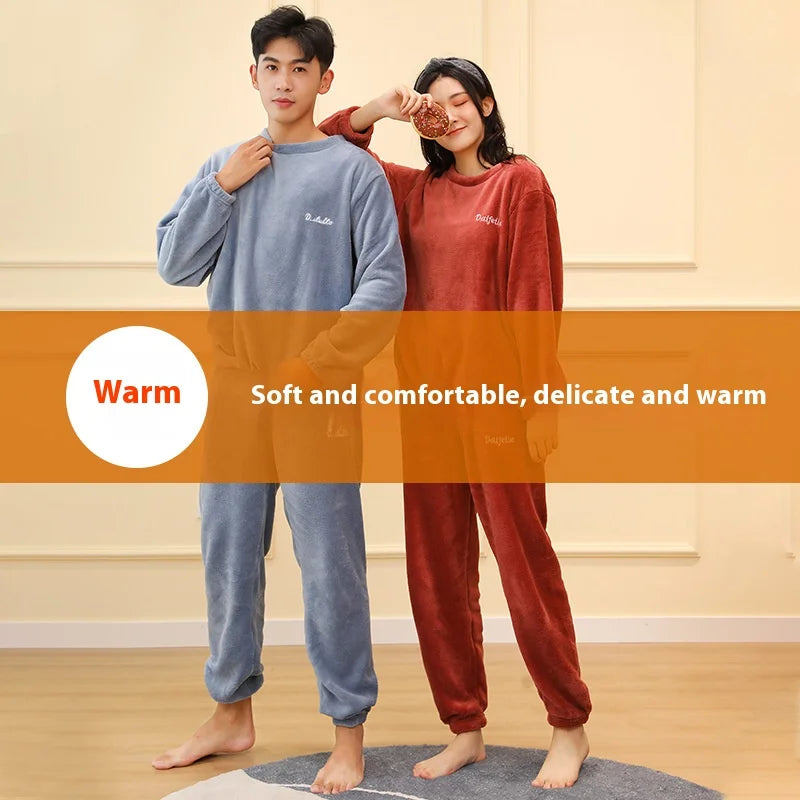 Men's Textured Long Sleeve Crew Neck Top and Pants Pajama Set