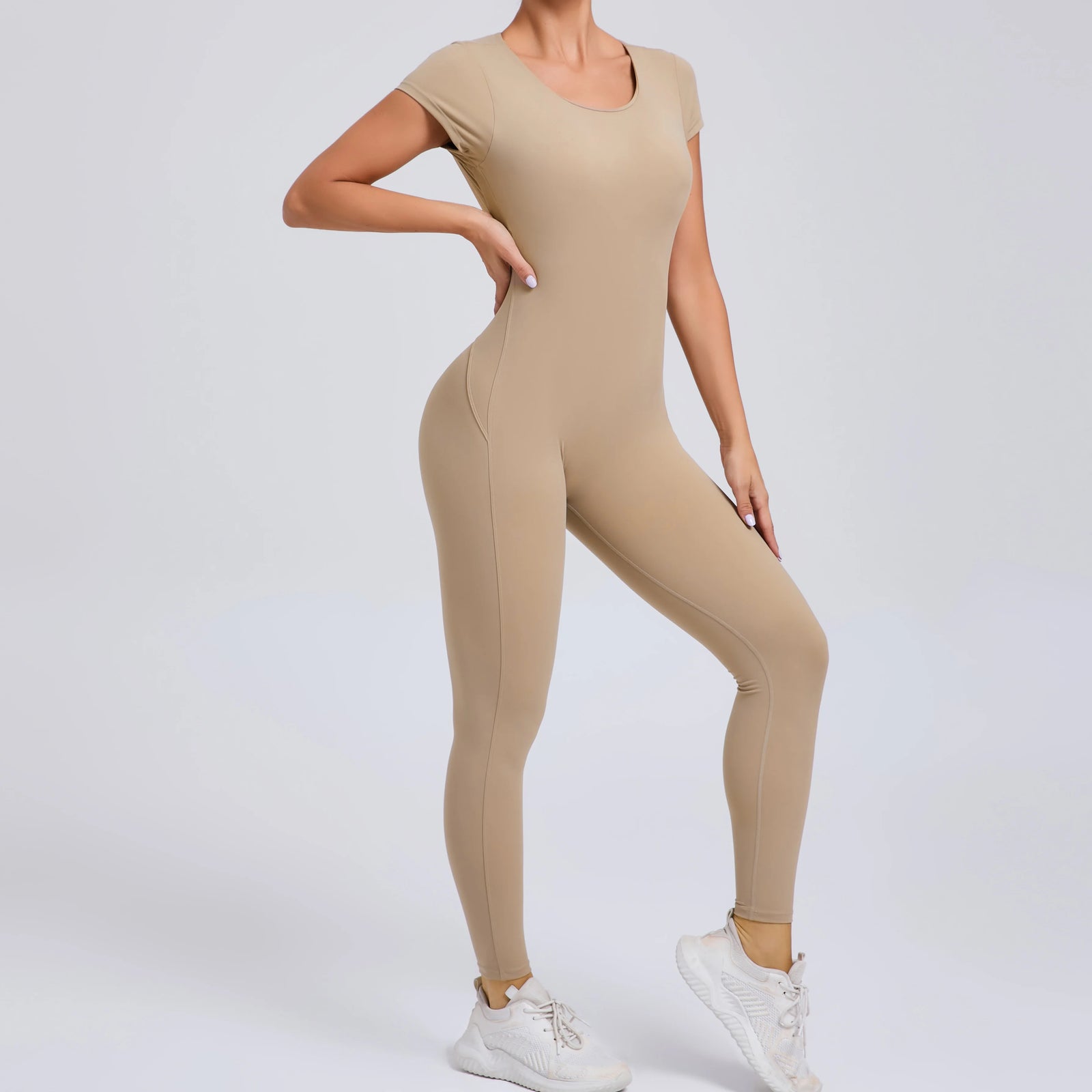 Women's Cap Sleeve Open Back Full Length Workout Jumpsuit