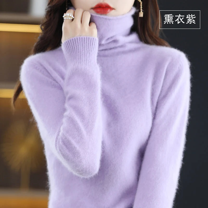 Women's Solid Long-Sleeve Turtleneck Loose Knit Pullover Sweater for Autumn Winter Outfits