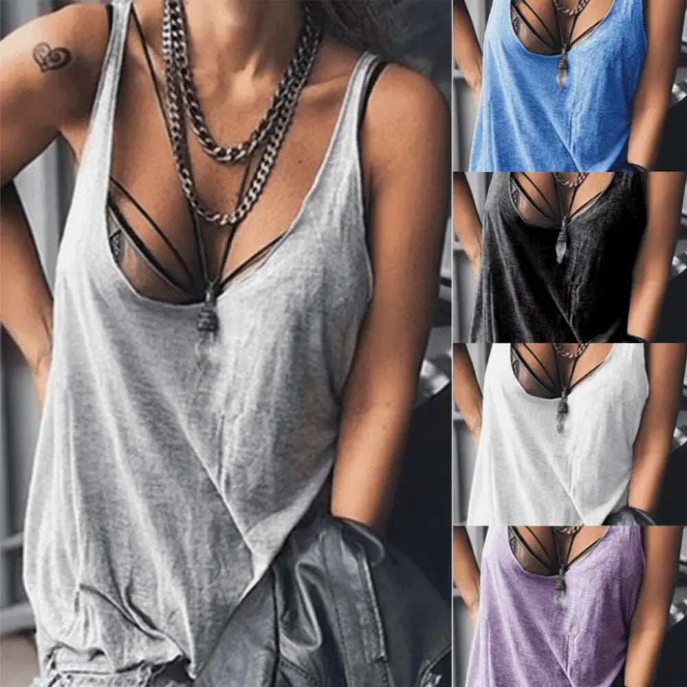 Women's Polyester Solid Sleeveless U-Neck Tank Top for Casual Summer Everyday Outfits