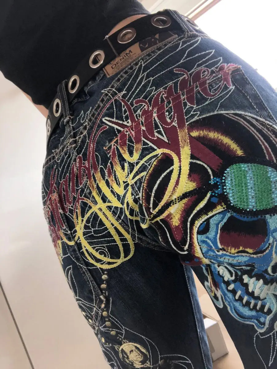 Women's Buddha Statue Graphic Back Denim Jeans For Everyday Outfits