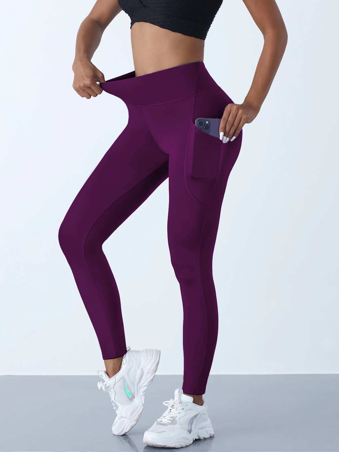 Women's Side Pocket Panelled Full Length Leggings For Workout Outfits