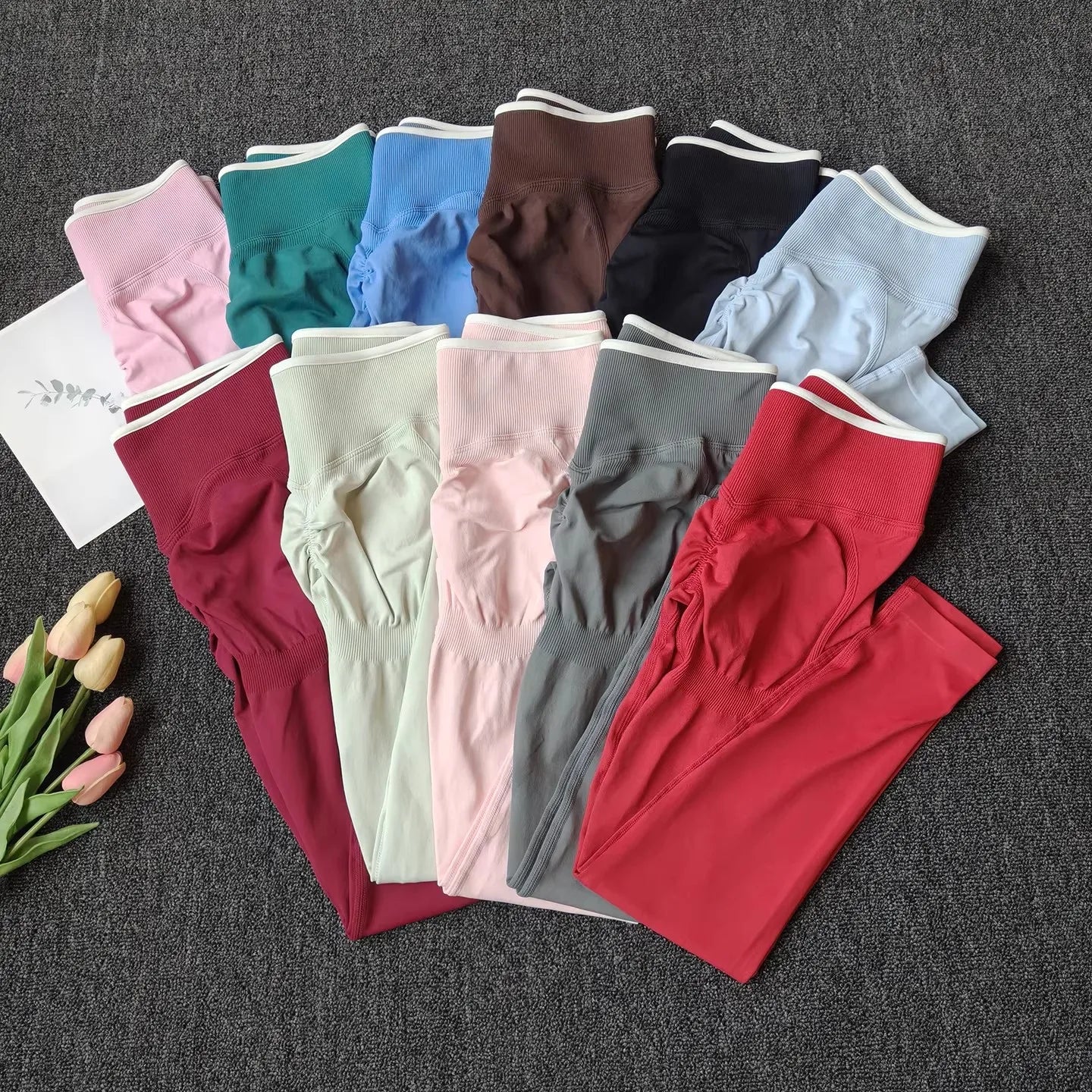 Women's Contrast Waist Full Length Leggings For Workout Outfits