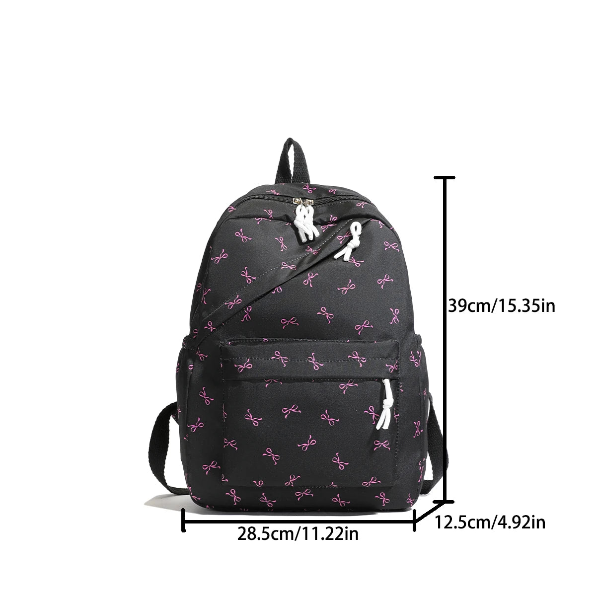 Women's Bow Print Backpack with Front Zipper Pocket for School Outfits