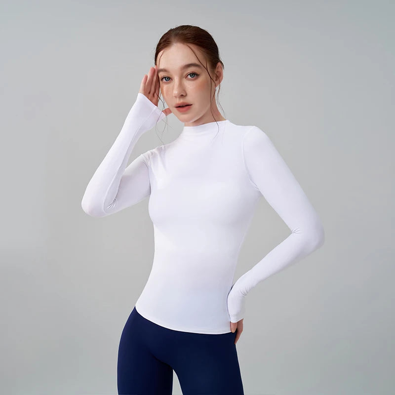 Women's Fitted Mock Neck Long Sleeve T-shirt For Workout Outfits