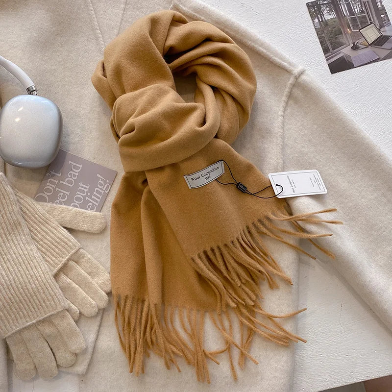 Solid Long Fringed Scarf for Draped Neck Styling