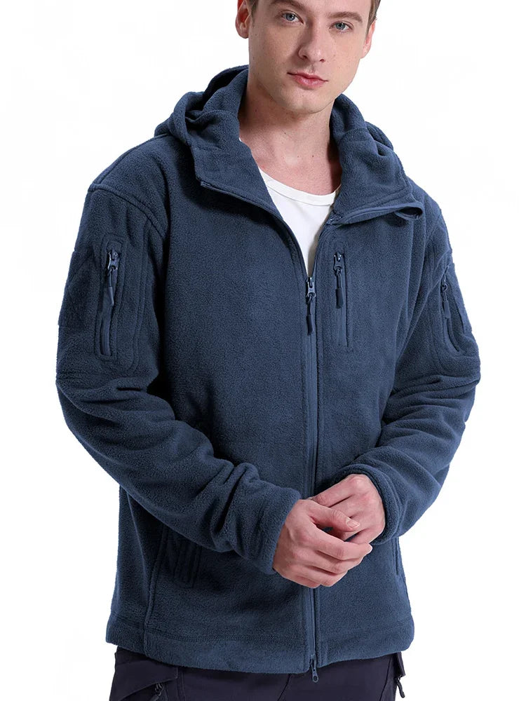 Men's Hunting Fleece Jacket Hiking Hunting Outdoor Fleece Tactical Jacket Winter Warm Full Zip Military Hoodies Multi-Pockets