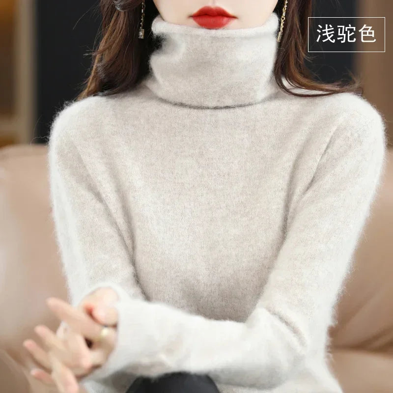 Women's Fluffy Roll Neck Long Sleeve Sweater Casual Knit Layer