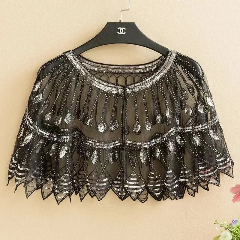 Leaf Shape Beaded Capelet for Layering over Dresses and Tops